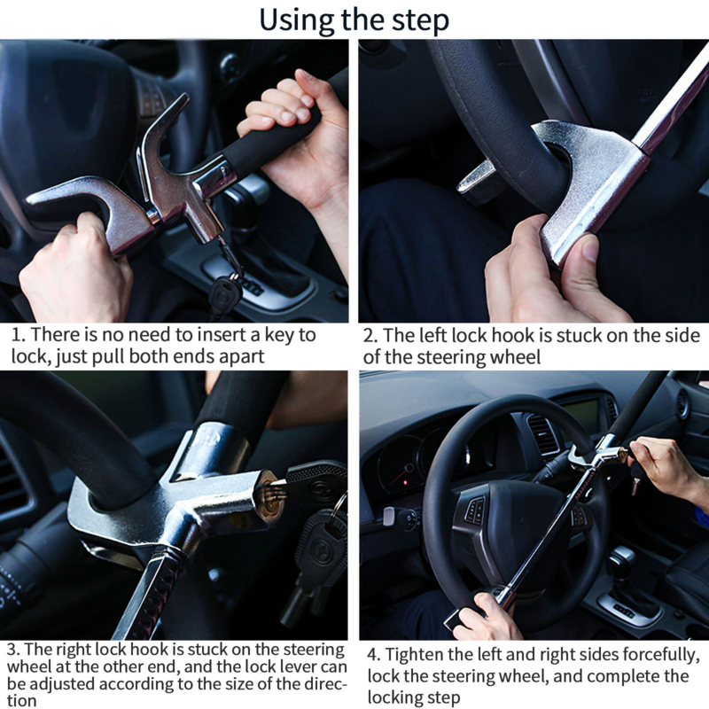 Blocco del volante per auto retrattile blocco del volante universale di sicurezza resistente alla segatura a forma di U con 3 chiavi