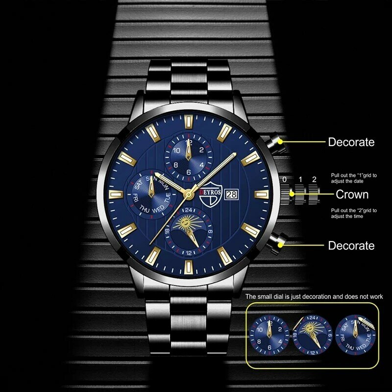 relogio masculino Relógio de pulso de quartzo de aço inoxidável relógio de pulso masculino pulseira calendário relógio luminoso