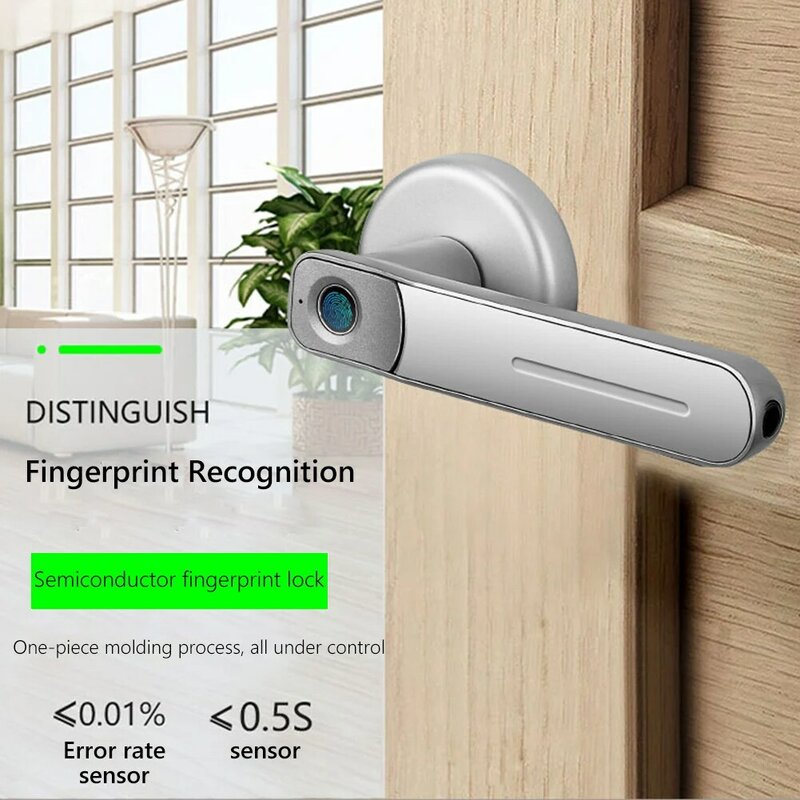 Cerradura de puerta con huella dactilar, recargable por USB manija antirrobo, entrada de Seguridad Biométrica eléctrica inteligente sin llave con 2 llaves para el hogar