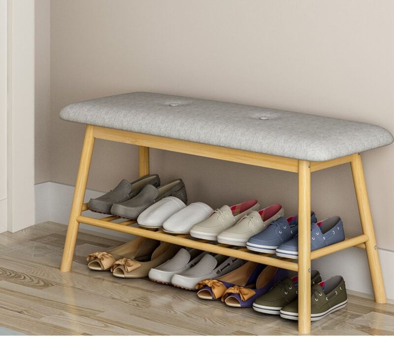 K-STAR Simple Modern Storage Creative Fabric Bamboo Multilayer Shoe Rack Living Room Furniture Home Solid Wood Foot Stool Bench