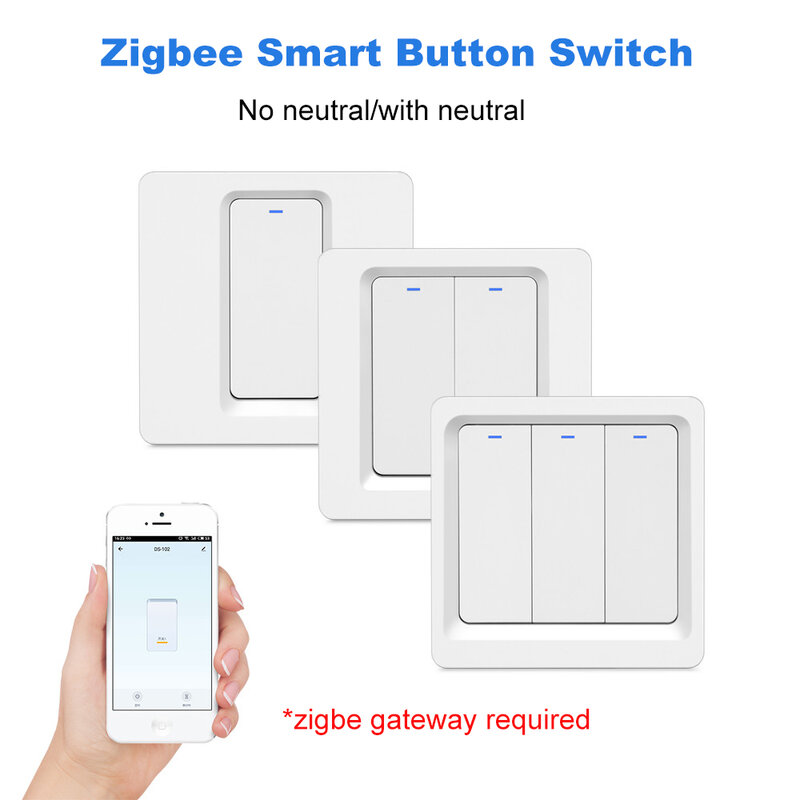Lonsonho Tuya Zigbee Smart Switch No/With Neutral EU 220V Remote Control Button Wall Light Switch Works With Alexa Google Home