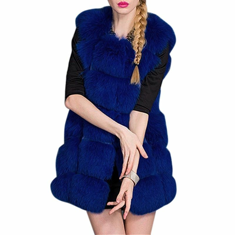 Winter Vrouwen Plus Size Vest Mouwloze Dikke Warme Faux Fur Slim Met Bont Trim Natuurlijke Kleur Open Stitch