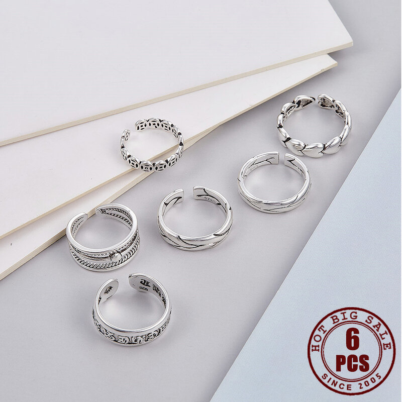 6 Pcs Silber Vintage Ring Für Frauen Klassische Einfache Öffnung Männer Ringe Personlity Mode Neue Schmuck Zubehör Finger Beste Geschenk