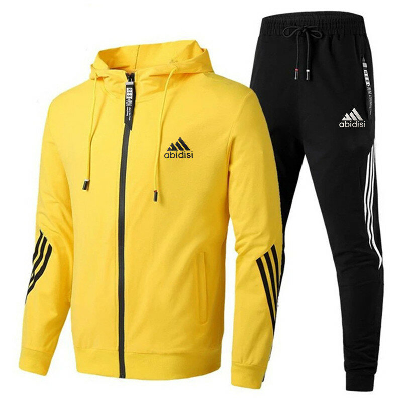 2021 Spring And Autumn Brand Fashion Men's Two-Piece Striped Sportswear Men's Hooded Top Outdoor Sports Pants Track Suit Suit