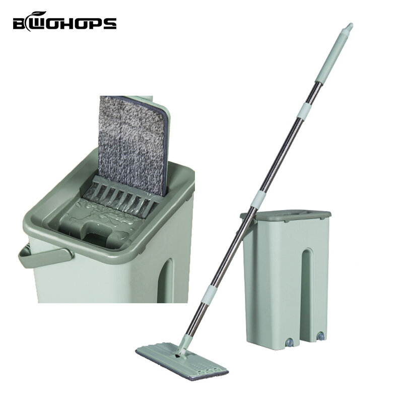2020 Touchless Mop Flat Floor Wash Mops Bucket Magic Cleaner Self-wring Squeeze Double Side Household Cleaning Automatic Drying
