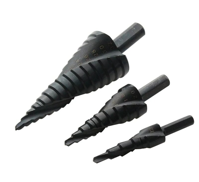 4-12/20/32mm Nitriding Spiral Groove Step Drill Bit Metric Sizes 3Pcs With Bag packaging