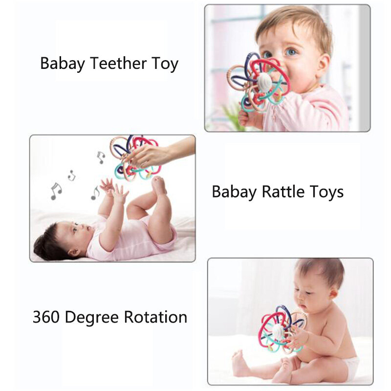 Bola de desarrollo para bebé recién nacido de 0 a 12 meses, juguetes de dentición suaves seguros, campana de mano de plástico, sonajero educativo temprano, mordedor, juguetes para bebé