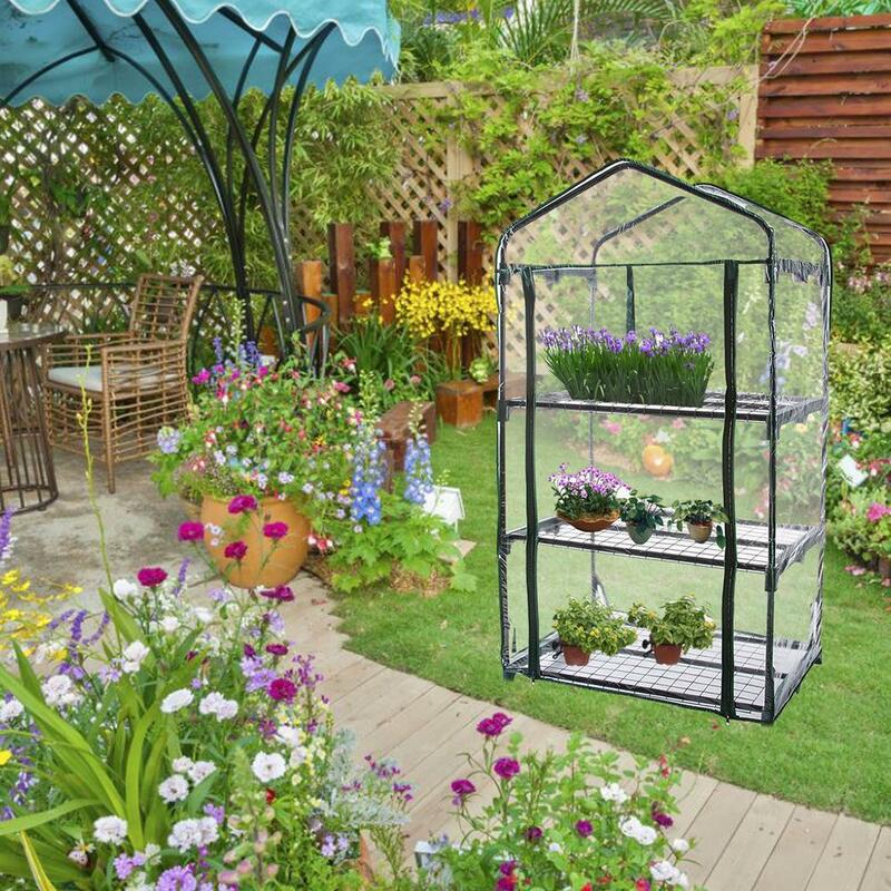 Invernadero portátil de 3/4/5 niveles, cubierta de PVC para jardín, plantas, flores, casa, resistente a la corrosión, impermeable (sin soporte de hierro)