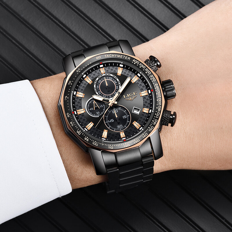 LIGE 2021 Neue Business Herren Uhr Top Marke Mode Alle Stahl Wasserdichte Quarzuhr Beiläufige Sport Datum Armbanduhr Reloj Hombre