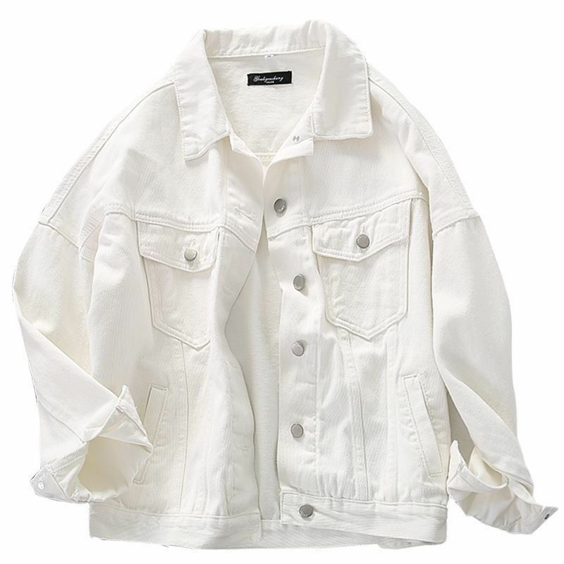 Manteau court de cowboy à simple boutonnage en coton, couleur pure, tempérament blanc, revers han, nouvelle collection printemps et automne 2021