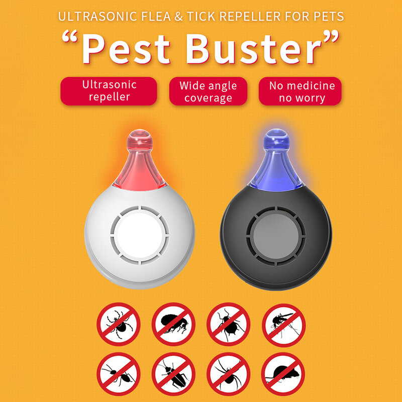 Pet Repeller Electronic Ultrasonic Pest Buster Reject Flea Tick Lice Repeller Anti Bug Insect Repellent for Cat Dog Pet Supplies