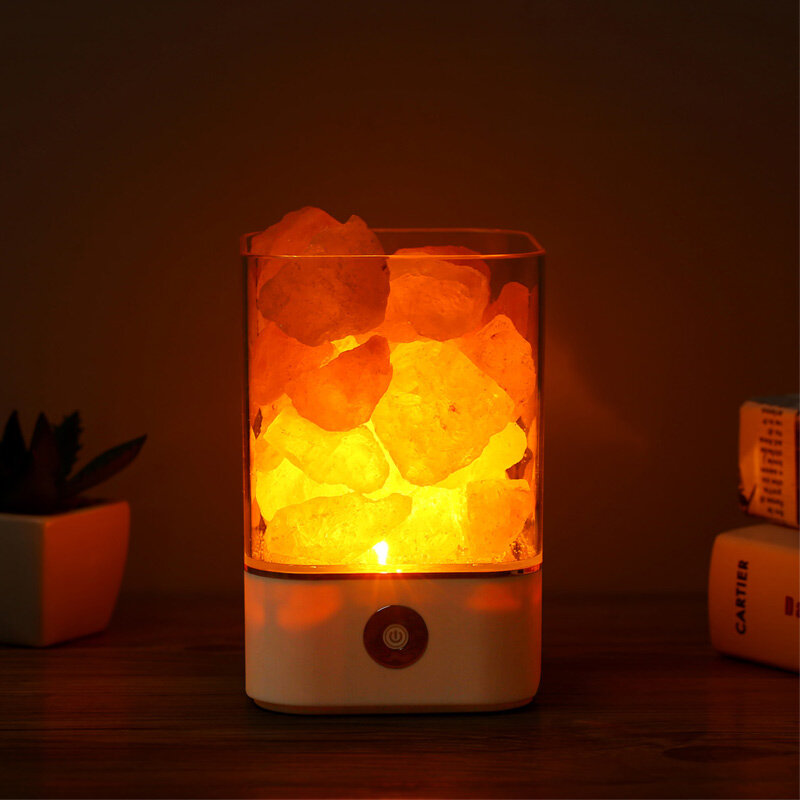 Хрустальный светильник USB, лампа из натуральной гималайской соли, светодиодная лампа, очиститель воздуха, создание настроения, домашний теп...
