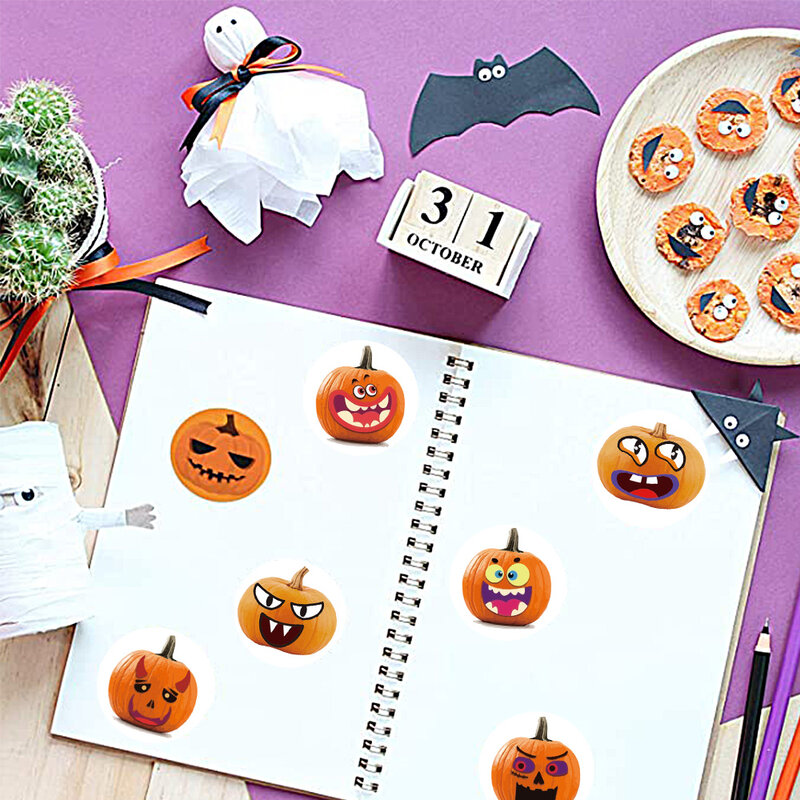 500pcs/Roll 3.8cm Pumpkin Sticker Seal Label Halloween Party Gift Packaging Decoration Round Sticker Happy Holidays Decoration