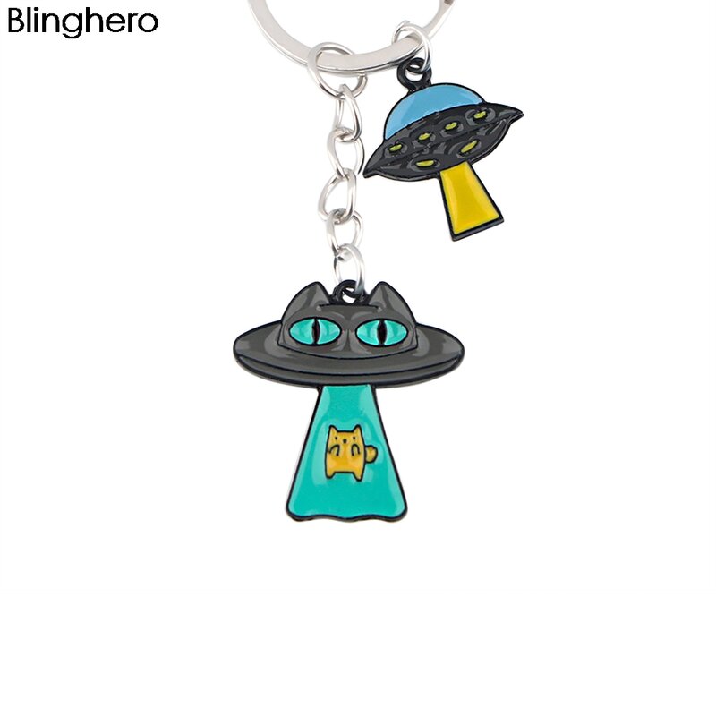 BH1187 Blinghero Cartoon UFO Space Keychain Cat KeyChain Toys Bag Keyring for Children Fans