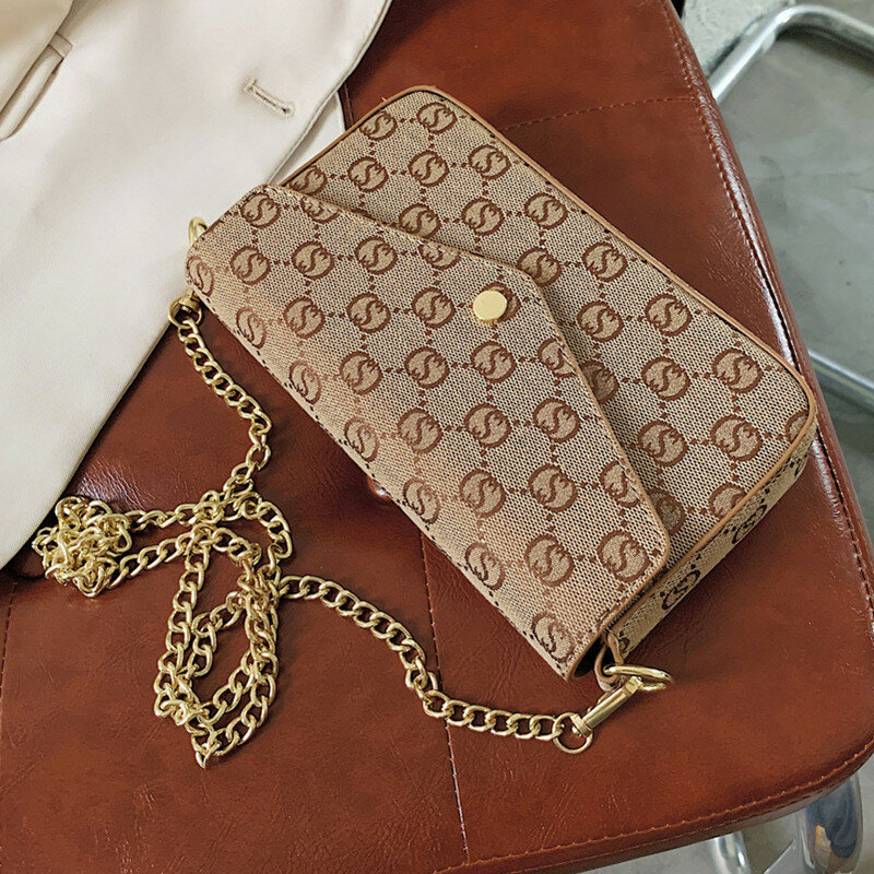 Bolsa de ombro com corrente bordada, bolsa feminina de outono com letras, design clássico de alta qualidade, bolsa mensageiro, bolsa diária simples