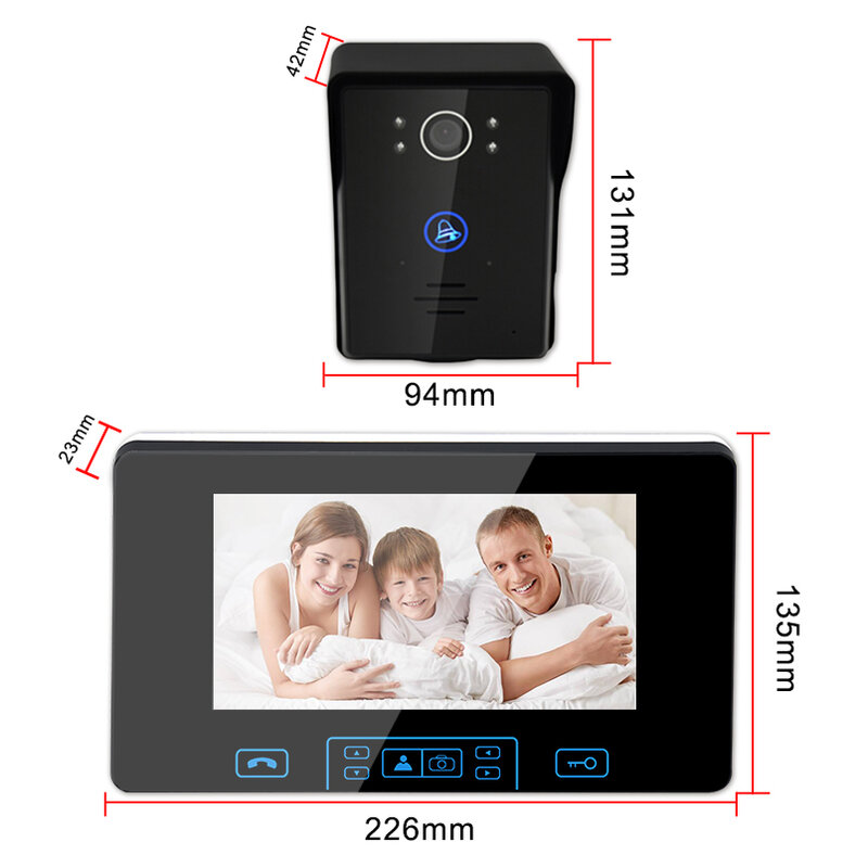 Sistema de vídeo porteiro sem fio 7 "tela colorida campainha desbloquear impermeável 100-240v residencial segurança vídeo porta telefone