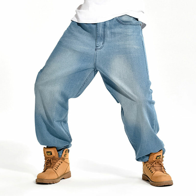 Mens di Modo Baggy Jeans Loose Fit Dritto Pantaloni Larghi del Piedino di Cucitura Denim Pantaloni Relaxed Fit Pantaloni Streetwear