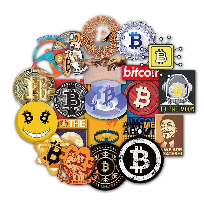 50pcs/set Cartoon Bitcoin Encrypted Virtual Currency BTC Stickers For Helmet Kid Diy Laptop Mixed Skateboard Luggage Case