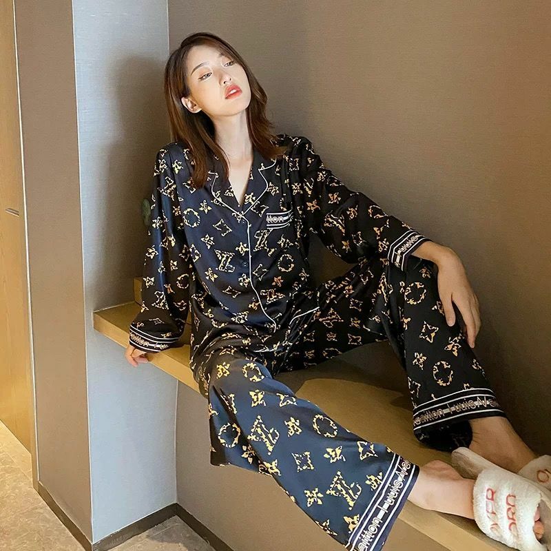 M-5xl pajamas female spring autumn ice silk long sleeve Korean lovely student suit spring summer sexy large size home clothes