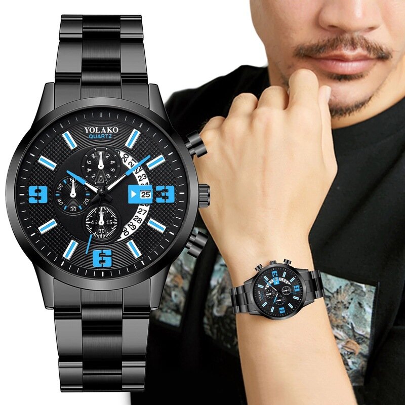 Student Sports Quartz Men's Watch Analog Three-eye Casual Business Calendar Steel Strap Watch for Male Boyfriend Gift Clocks