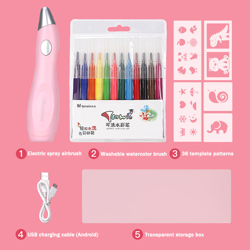 Tenwin 8084 Elektrische Airbrush Aquarel Pen Set Multifunctionele Kleur Inkjet Pen Elektrische Spray Art Pen 12 Kleuren Hand geschilderde