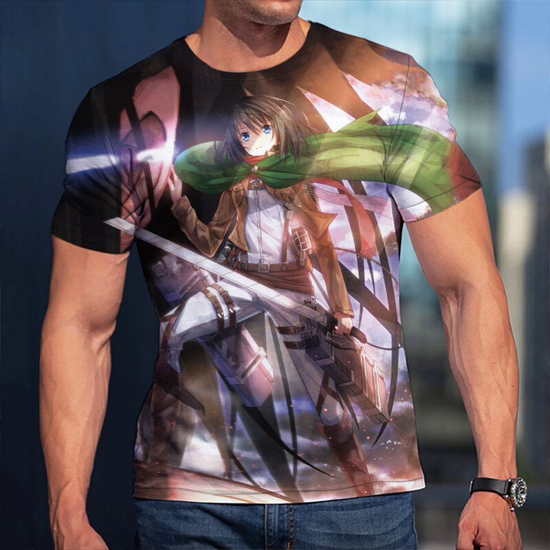 3D ผู้ชายเสื้อยืดโจมตีบน Titan Mikasa เสื้อผ้าผู้หญิงสั้นแขนสั้น Tees แฟชั่น Casual Summer เสื้อยืด Streetwear