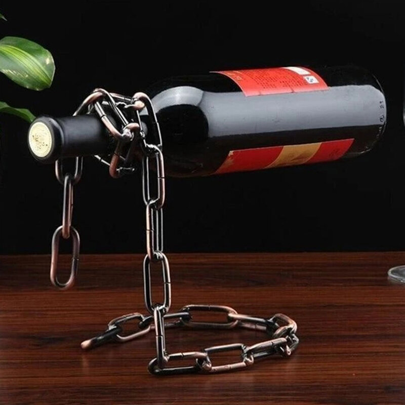 Porte-vin en fer forgé avec chaîne magique suspendue, support d'exposition en verre européen rétro