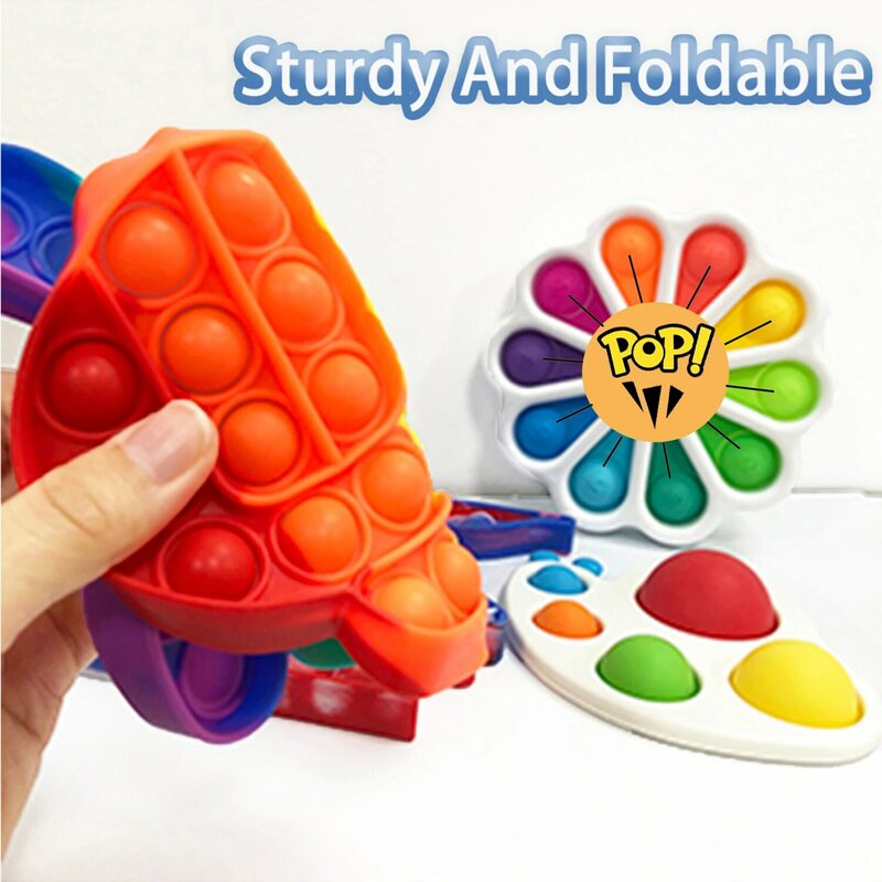 Juguetes sensoriales de burbujas de arcoíris para niños y adultos, alivio del estrés Simple, paquete de 4 unidades