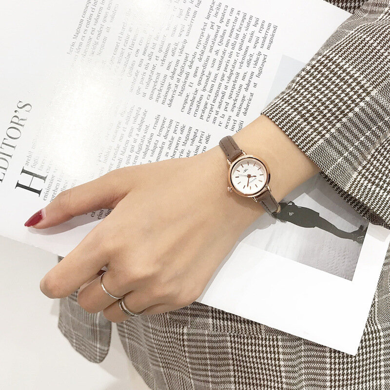 Relógio feminino quartz de couro, relógio de pulso pequeno vintage elegante casual retrô