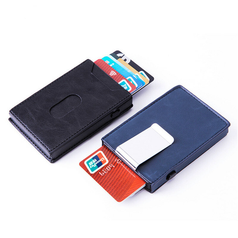 Zovyvol-tarjetero con protección de bloqueo RFID para hombre, billetera de cuero, Metal, aluminio, tarjetero