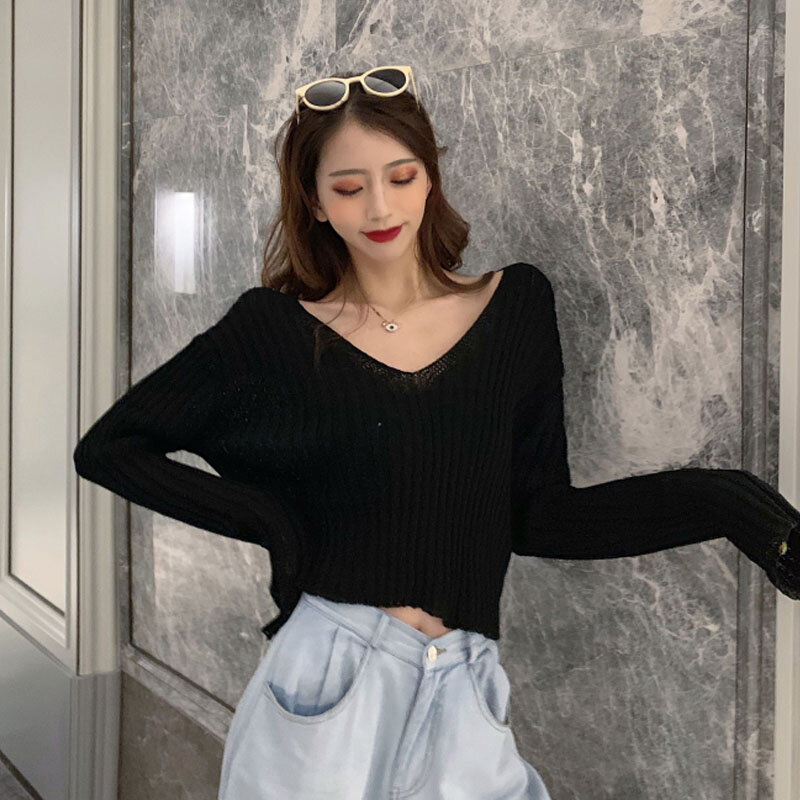 Neue Elegante Chic Gestrickte Pullover Frauen Koreanische Rüschen Langarm Crop Pullover Mode Büro Dame Schlank Pullover Strickwaren Tops