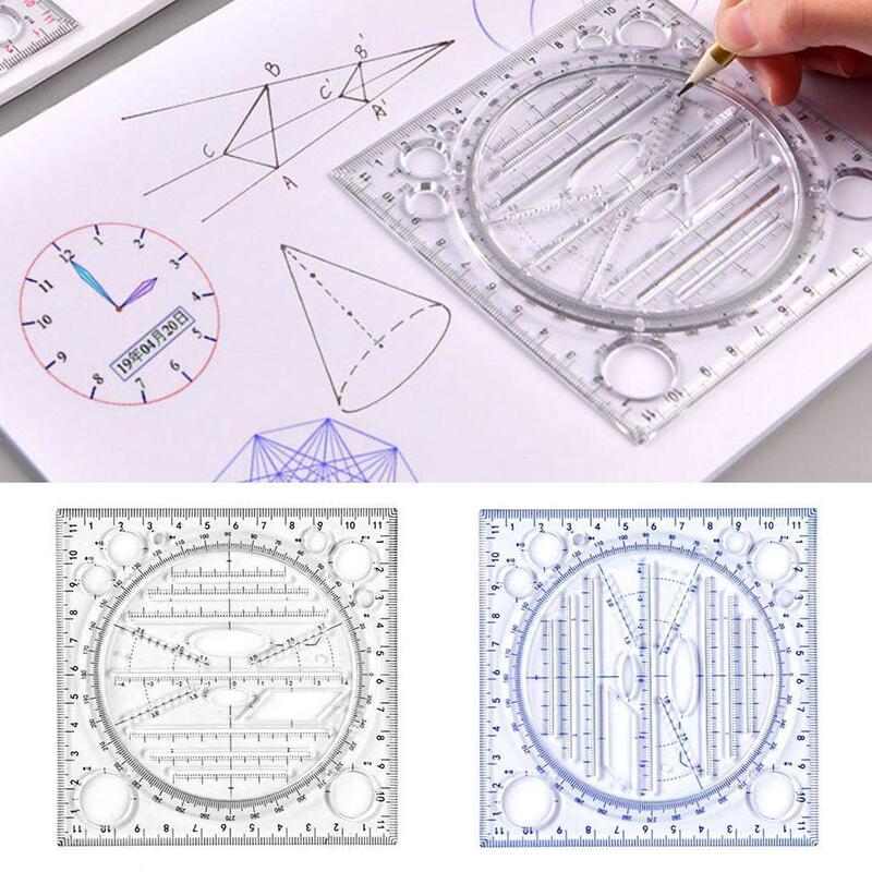Multifuncional rotatable desenho régua estudantes modelo de geometria estéreo matemática elipse círculo desenho ferramenta de medição