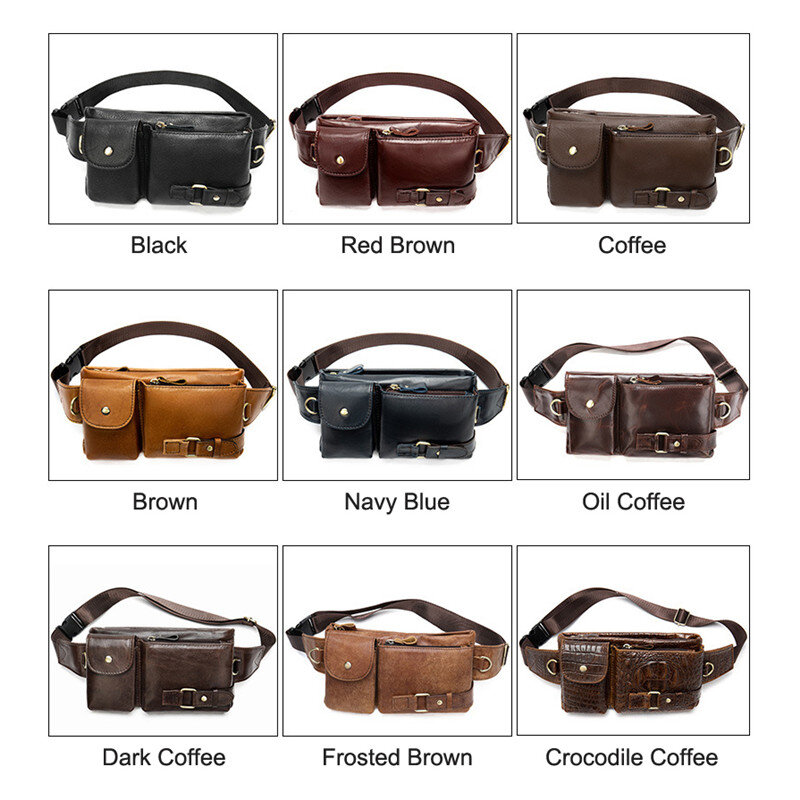 2021 New Fashion Genuine Leather Men Waist Bag Casual Crossbody Bag Chest Bag Male Cellphone Waist Pack