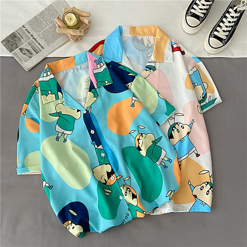 EBAIHUI-Camisas con estampado de dibujos animados japoneses para Mujer, ropa informal de media manga, estilo playero, 2021