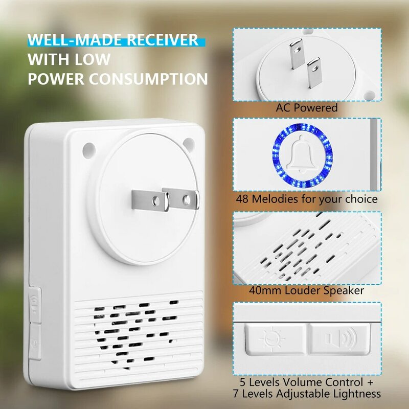 Awapow-timbre inalámbrico de seguridad para el hogar, juego de timbre de puerta inteligente con Flash LED, impermeable, para bienvenida al aire libre, con rango de 300m