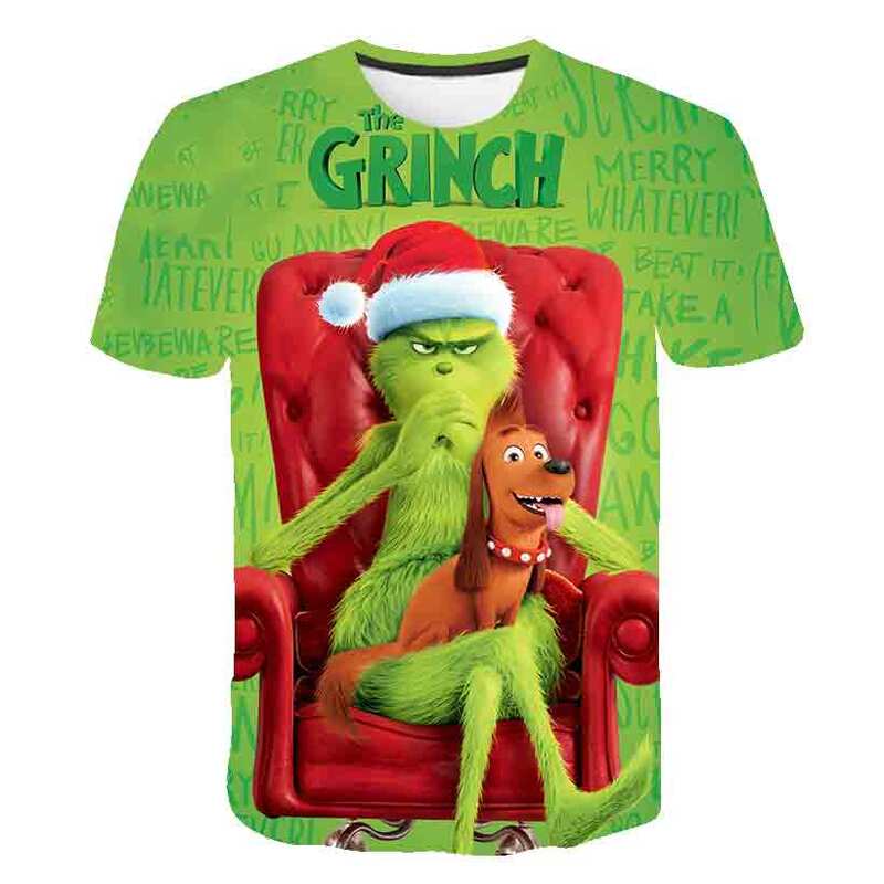 Engraçado filme verde grinch roupas 3d impressão menino camiseta miúdo presente de natal roupas verão bebê topos crianças casual camisetas topos