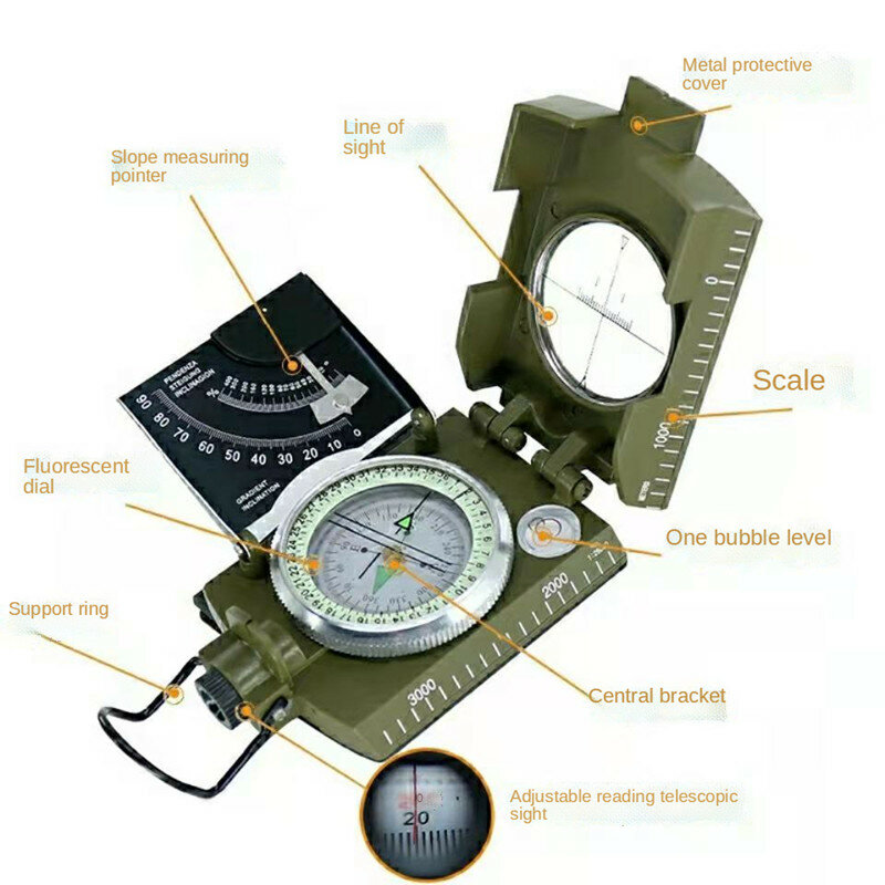 Ultra-High-Precision Compass Outdoor Adventure Orienteering Off-Road Inclinometer Multi-Function Geological Compass North Needle