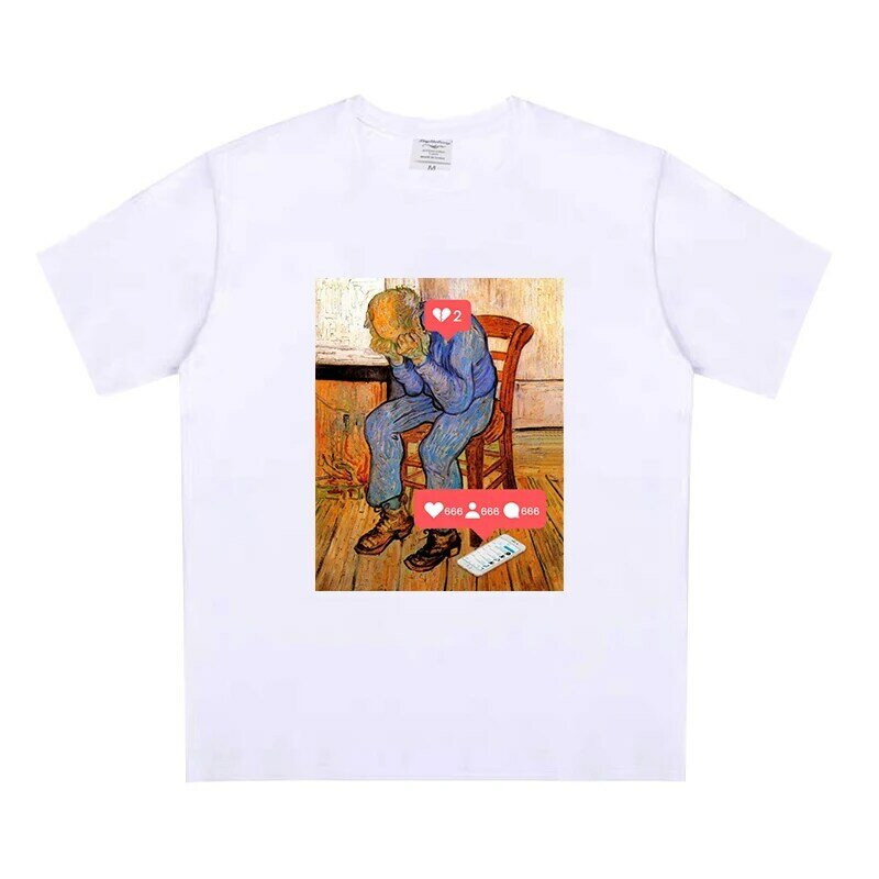 T-shirt Van Gogh en coton pour homme, haut ample et décontracté, esthétique, style rétro, à la mode, avec graphisme d'art imprimé, nouvelle collection