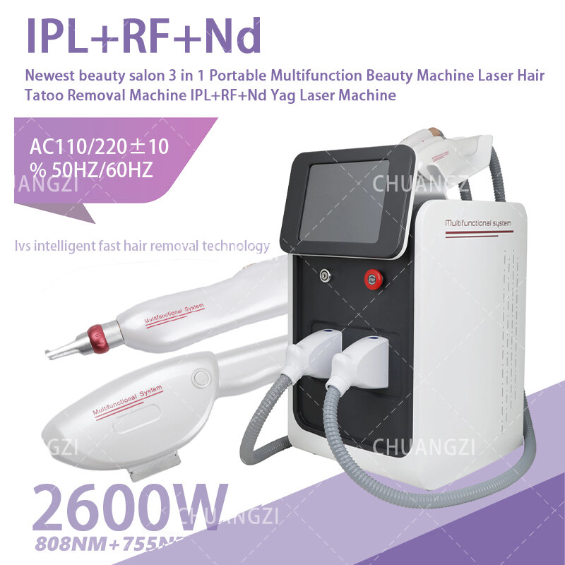2022 quente 3 in1 e-light ipl rf nd yag laser multifunction máquina da remoção da tatuagem permanente remoção do cabelo do laser equipamento da beleza ce