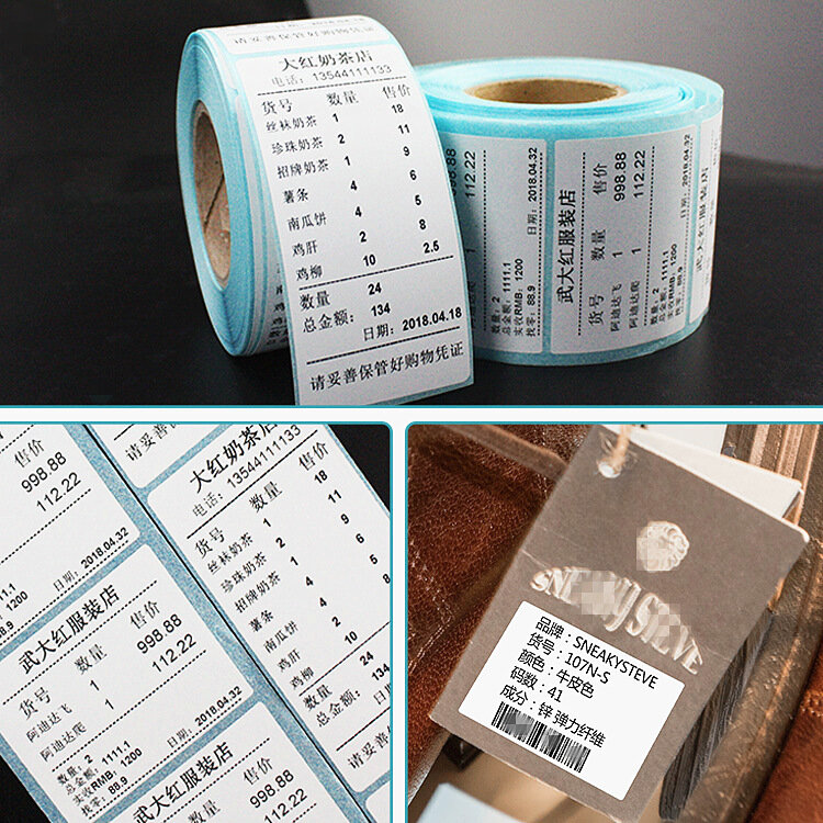 Stiker Barcode Label Termal, Inti 40Mm, 1 Rol, Lebar 20Mm ~ 100Mm, Printer Termal Kertas Cetak Tahan Air