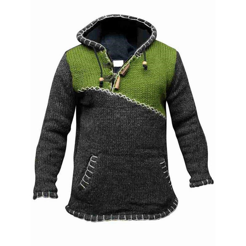 Мужской свитер, вязаный пуловер с капюшоном, однотонный, Повседневный, уличная одежда, куртка, зимний, 2021