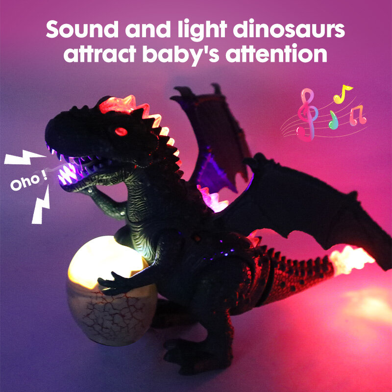 Elektryczny z oświetleniem Tyrannosaurus dinozaur Model zwierzęcia jaja dinozaurów Model zabawki edukacyjne dla dzieci prezent urodzinowy świąteczny