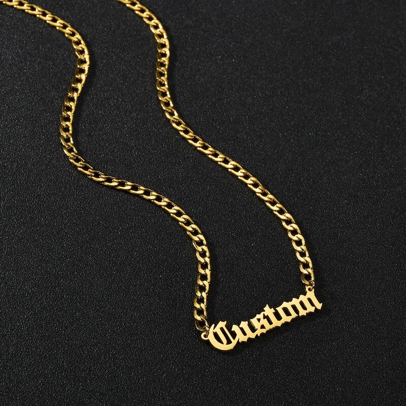 Collier avec pendentif personnalisé avec nom, couleur or, chaîne NK, 5mm, pour femmes et hommes, cadeaux faits à la main