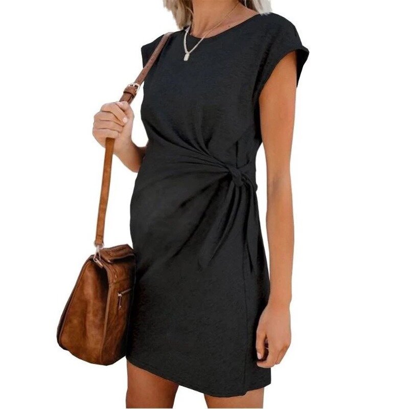 Vestido de algodón con lazo en la cintura para mujer embarazada, prenda Popular de Color puro, suave y cómoda