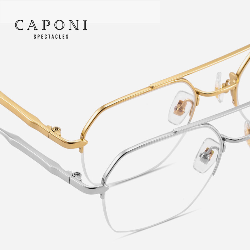 CAPONI Pure Titanium Glasses Frame Men Light Weight Half Frame Eyeglasses Blue Light Protect Optical Spectacles For Men JF5228