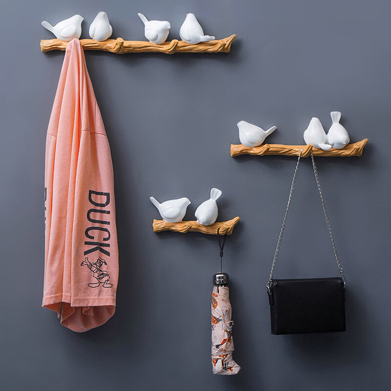 Ganchos de pared decorativos de pájaro de resina, colgador de soporte para sala de estar y baño, estante de abrigo sombrero bolso, decoraciones de pared, accesorios para el hogar