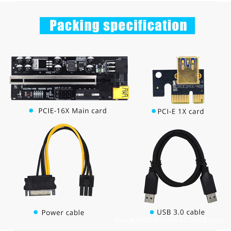 1-10 pz VER009C PLUS USB3.0 PCI-E Riser VER 009S Express 1x 4x 8x 16x Extender PCIE Riser Adapter Card SATA da 15pin a 6pin Miner