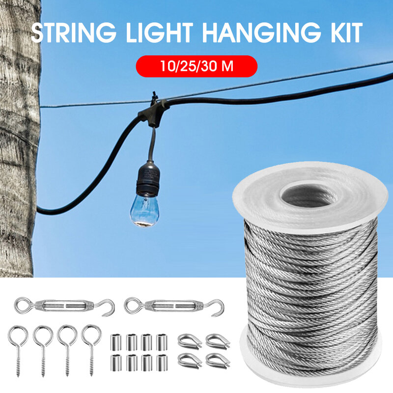 1 conjunto multifuncional fio corda kit cabo de aço inoxidável tenda cabo pendurado varal fio globo luz kit suspensão para sol