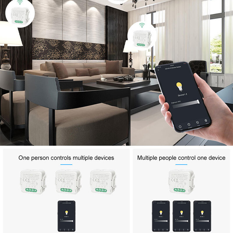Lonsonho – interrupteur variateur WiFi intelligent Tuya, 1 2 boutons, Mini relais, télécommande sans fil, Compatible avec Alexa Google Home