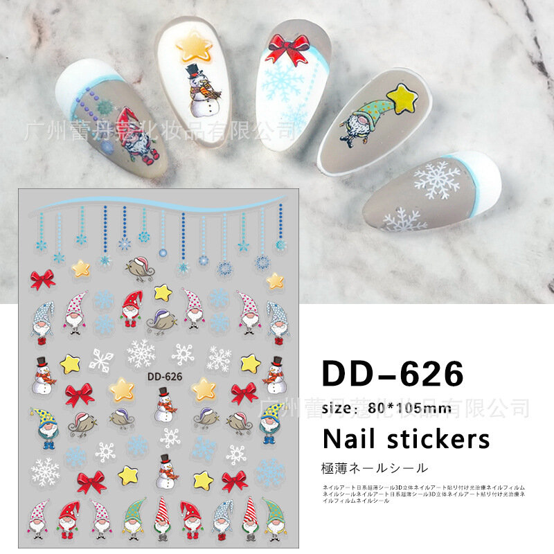10pcs Merry Christmas 3D Nails Sticker Winter Cute Cartoon Sliders Snowflake Elk Xmas Tree Brand Logo Polisn Manicures Sticker